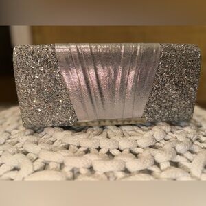 Silver Glitter Evening Clutch Formal Party Wedding Handbag